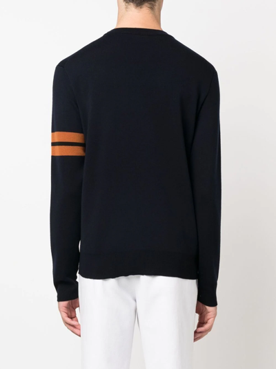 Shop Zegna Stripe-detail Crew-neck Wool Jumper In Blue