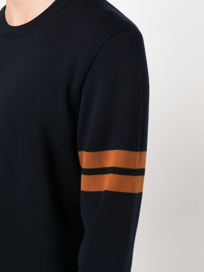 Shop Zegna Stripe-detail Crew-neck Wool Jumper In Blue