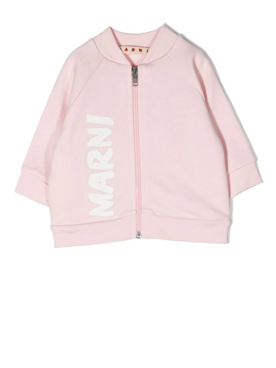 Shop Marni Logo-print Zip-up Sweatshirt In Rosa