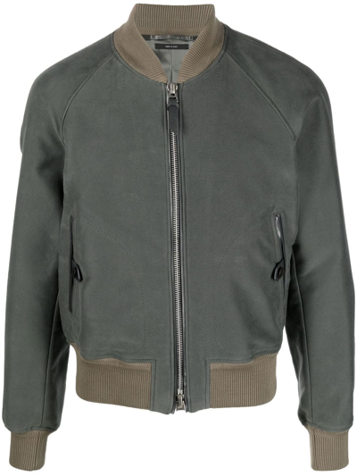 Shop Tom Ford Ribbed-detail Zipped-up Bomber Jacket In Grün