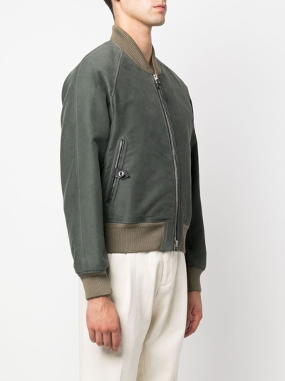 Shop Tom Ford Ribbed-detail Zipped-up Bomber Jacket In Grün