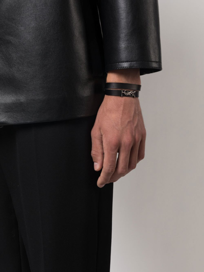 Shop Saint Laurent Ysl-charm Leather Bracelet In Schwarz