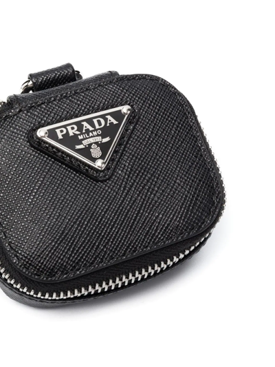 Prada Logo-plaque Saffiano Neck Wallet In Schwarz