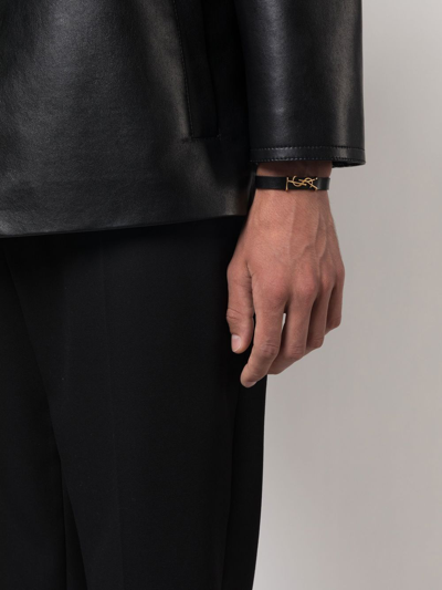 Shop Saint Laurent Ysl-charm Leather Bracelet In Schwarz