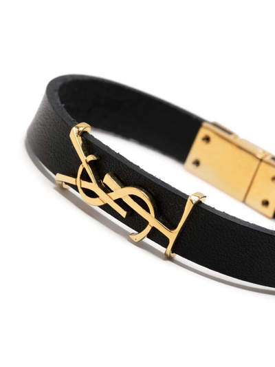 Shop Saint Laurent Ysl-charm Leather Bracelet In Schwarz