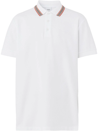 Shop Burberry Icon Stripe Cotton Polo Shirt In Weiss