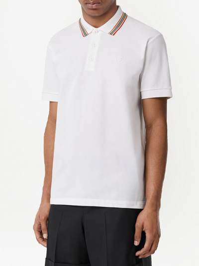 Shop Burberry Icon Stripe Cotton Polo Shirt In Weiss