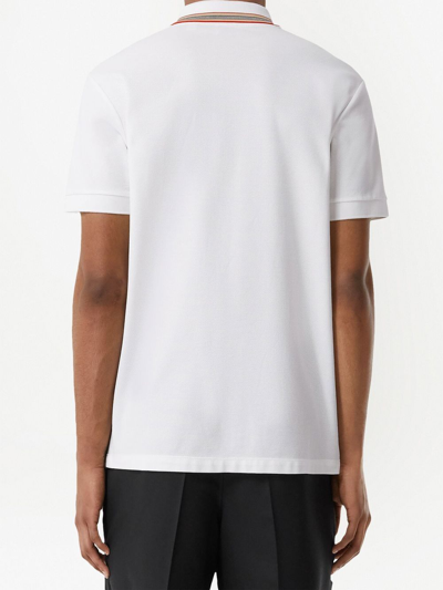Shop Burberry Icon Stripe Cotton Polo Shirt In Weiss