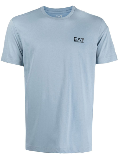 Shop Ea7 Logo-print Cotton T-shirt In Blau