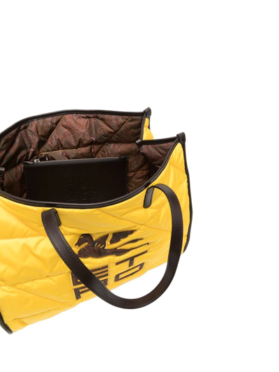 Shop Etro Quilted Logo-appliqué Shoulder Bag In Gelb