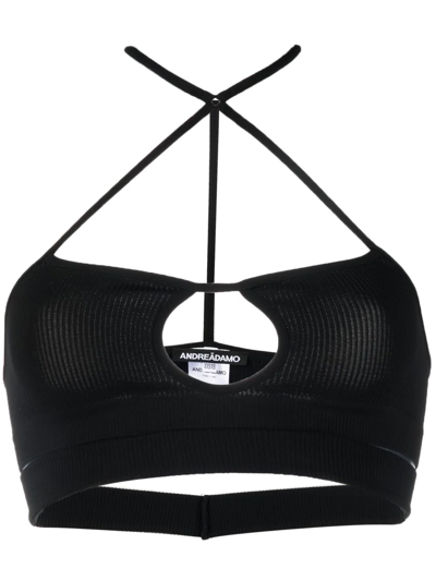 Andreädamo Ribbed-knit Halterneck Bralette In Schwarz
