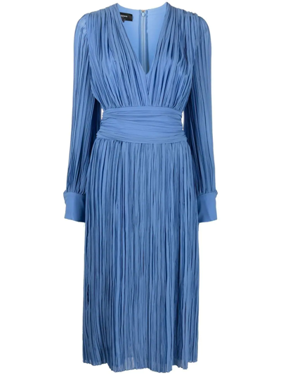 Shop Rochas Plissé-detail Midi Dress In Blau