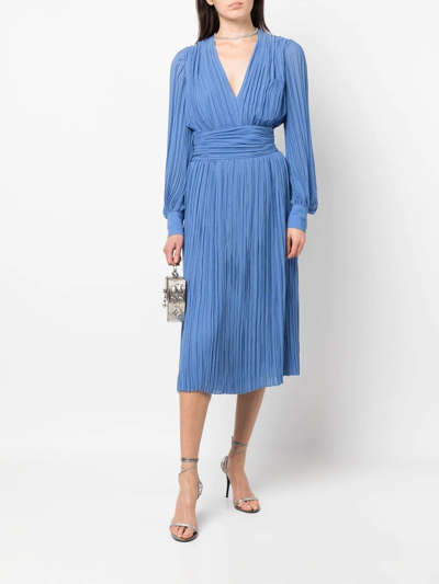 Shop Rochas Plissé-detail Midi Dress In Blau