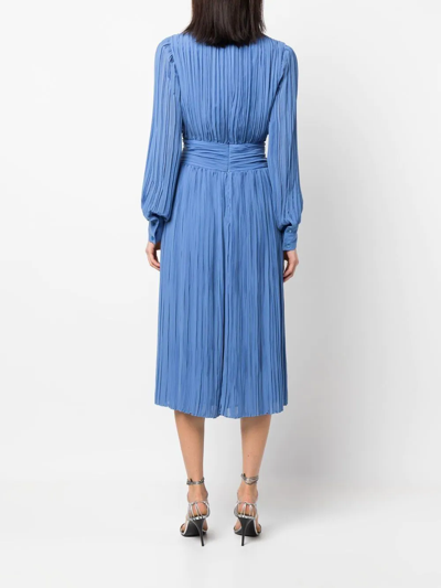 Shop Rochas Plissé-detail Midi Dress In Blau