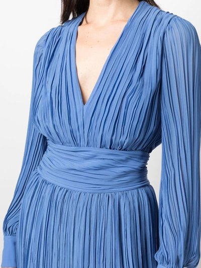 Shop Rochas Plissé-detail Midi Dress In Blau