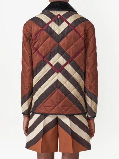 Shop Burberry Chevron Check Quilted Jacket In Braun