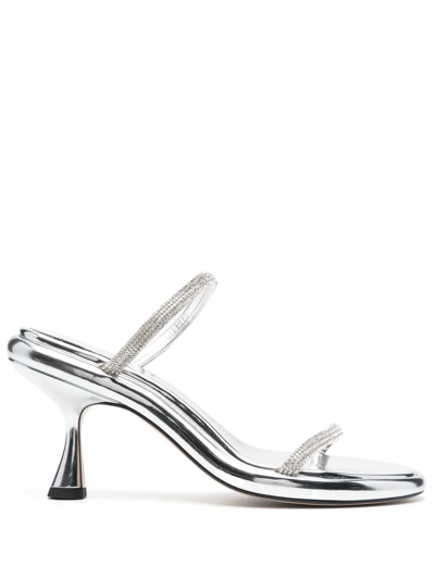 Shop Wandler 90mm Crystal-embellished Slip-on Mules In Silver