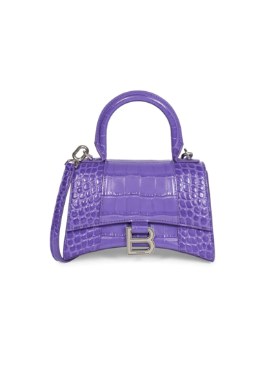 Shop Balenciaga Women's Xs Hourglass Croc-embossed Leather Top Handle Bag In Purple