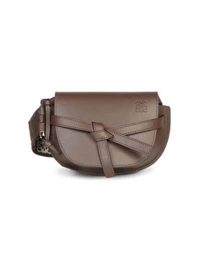 Shop Loewe Women's Mini Gate Dual Leather Shoulder Bag In Chocolate