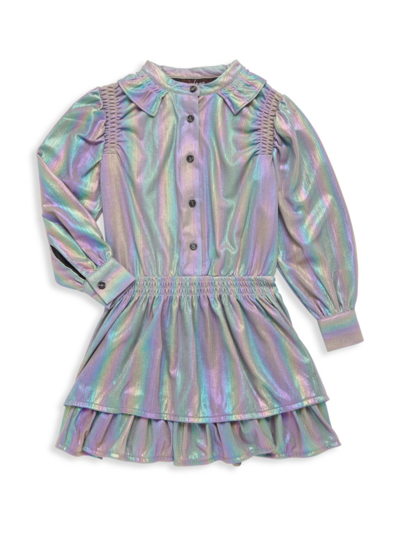 Shop Imoga Little Girl's & Girl's Sally Iridescent Shirtdress In Luster