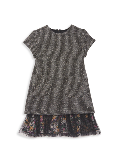 Shop Imoga Little Girl's & Girl's Sara Metallic Tweed Overlay Dress In Onyx