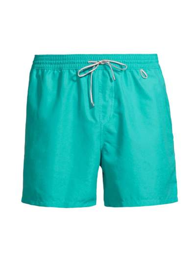 Shop Loro Piana Men's Drawstring Swim Shorts In Turquoise