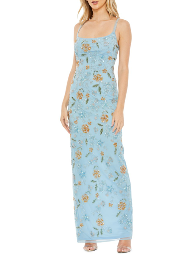 Shop Mac Duggal Women's Beaded Floral Column Gown In Powder Blue