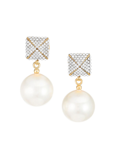 Shop Valentino Women's Rockstud Pearl & Crystal Stud Earrings In Oro Crystal