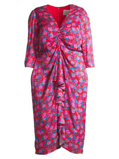 Shop Mayes Nyc Women's Winnie Ruffled Floral Midi-dress In Mini Rose Print