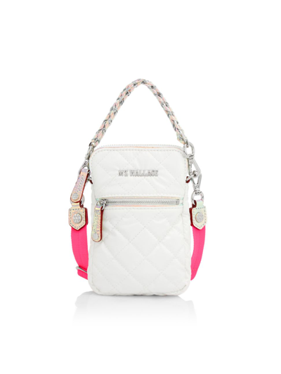 Shop Mz Wallace Women's Micro Crosby Quilted Nylon Crossbody Bag In Pearl