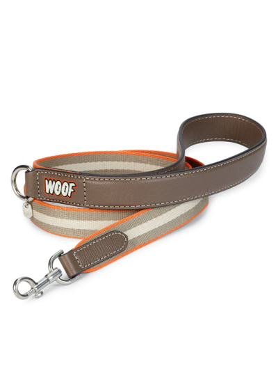 Shop Anya Hindmarch Leather-trimmed Dog Lead In Mixed Oranges Medium Grey