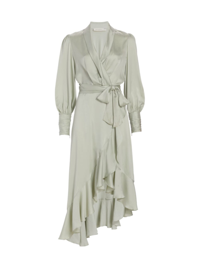 Shop Zimmermann Women's Silk Wrap Midi-dress In Mint