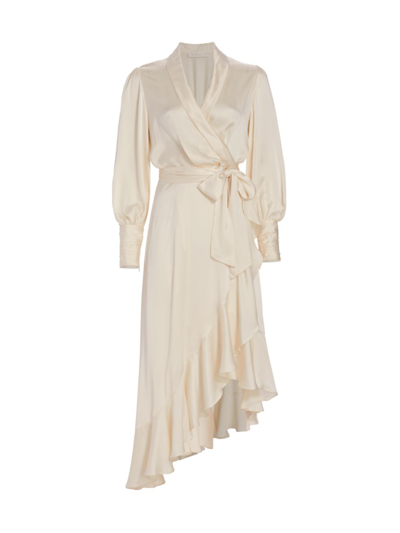 Shop Zimmermann Women's Silk Wrap Midi-dress In Milk