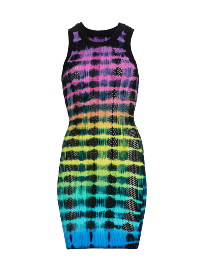 Shop Agr Women's Elastic Lace Tie Dye Tank Dress In Black Multi