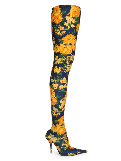 Shop Balenciaga Women's Naked Knife Printed Over-the-knee Boots In Yellow Navy