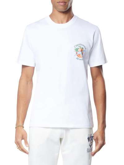 Casablanca Orbite Autour De L'orange-print Short-sleeve T-shirt In White |  ModeSens