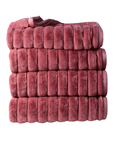 Clara Clark Ultra Plush Raschel Mink Blanket, Twin/full In Ribbed Red