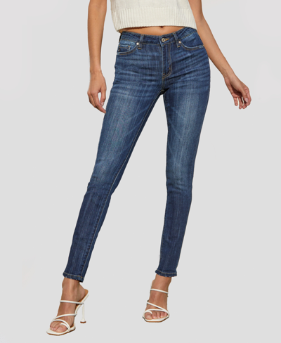 Shop Kancan Women's Mid Rise Stretch Super Skinny Jeans In Dark Blue
