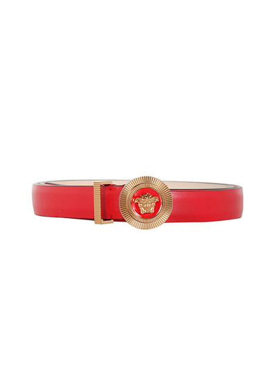Shop Versace Medusa Logo Buckle Belt In Red
