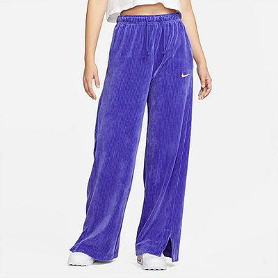 Shop Nike Women's Sportswear Velour Wide-leg Pants In Lapis/sail