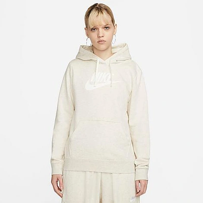 Shop Nike Women's Sportswear Logo Club Fleece Pullover Hoodie In Oatmeal Heather/white