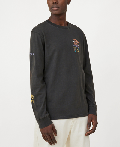 Shop Cotton On Men's T-bar Long Sleeve T-shirt In Washed Black/find Your Own Trial