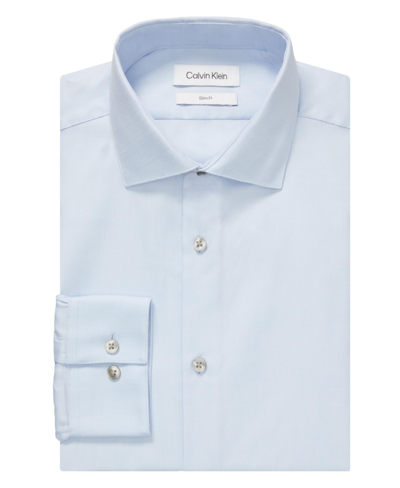 Shop Calvin Klein Men's Steel Slim Fit Wrinkle Free Herringbone Dress Shirt In Blue