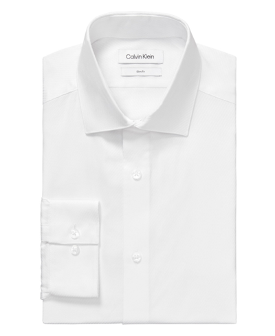Shop Calvin Klein Men's Steel Slim Fit Wrinkle Free Herringbone Dress Shirt In White