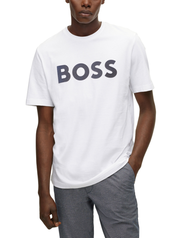 Shop Hugo Boss Boss Men's Flock-print Logo T-shirt In White