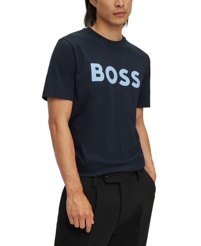 Shop Hugo Boss Boss By  Men's Flock-print Logo T-shirt In Dark Blue