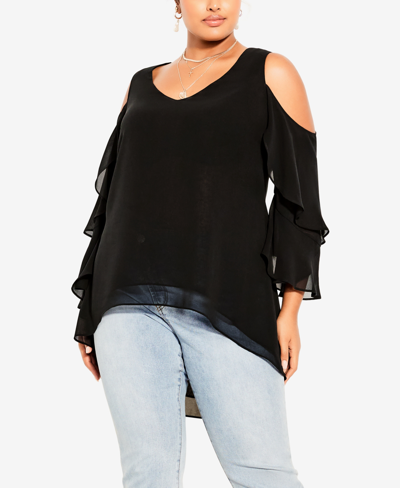 Shop City Chic Trendy Plus Size High Low Cold Shoulder Top In Black
