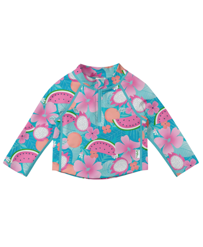 Shop Green Sprouts Baby Girls Long Sleeve Zip Rash Guard Shirt Upf 50 In Aqua Tropical Fruit Floral
