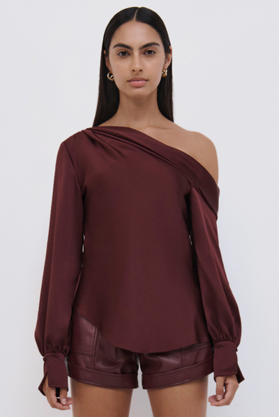 Shop Jonathan Simkhai Alice Cold Shoulder Top In Mulberry