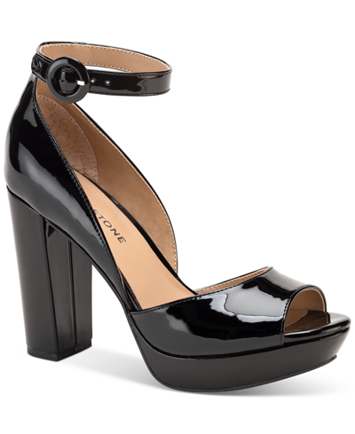 Shop Sun + Stone Women's Reeta Peep Toe Block Heel Platform Sandals, Created For Macy's In Black Patent